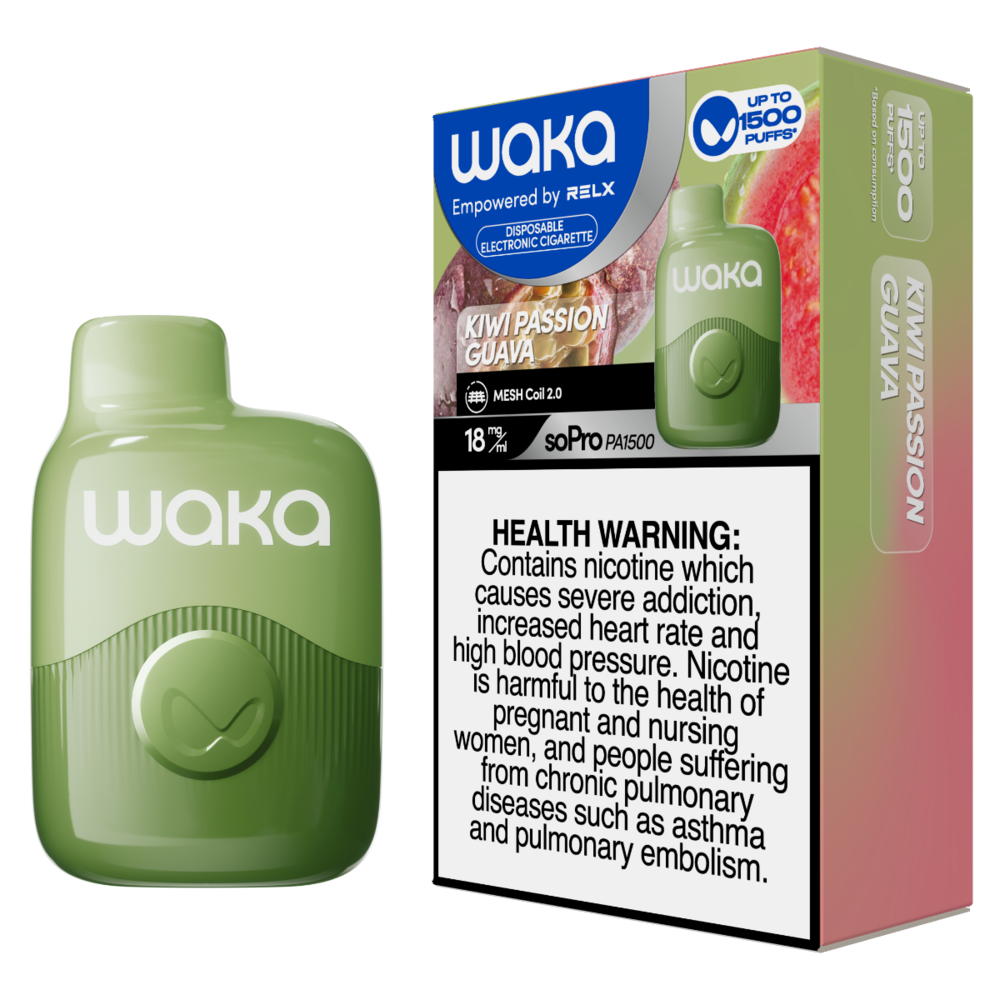 Relx Waka soPro PA1500 - Kiwi Passion Guava - 18mg/ml 1500 Puffs