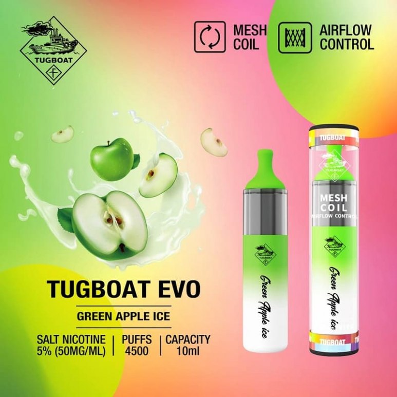 Tugboat EVO Vape - Green Apple Ice - 50mg/ml 4500 Puffs