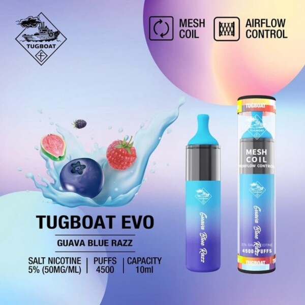 Tugboat EVO Vape - Guava Blue Razz - 50mg/ml 4500 Puffs